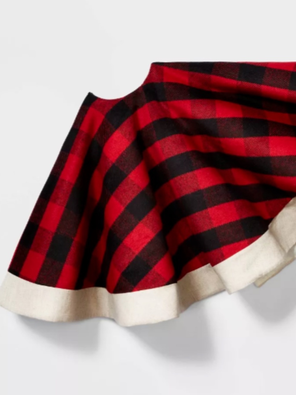 Christmas Buffalo Plaid Tree Skirt Black Red Linen Edge Wondershop 48" Round NEW